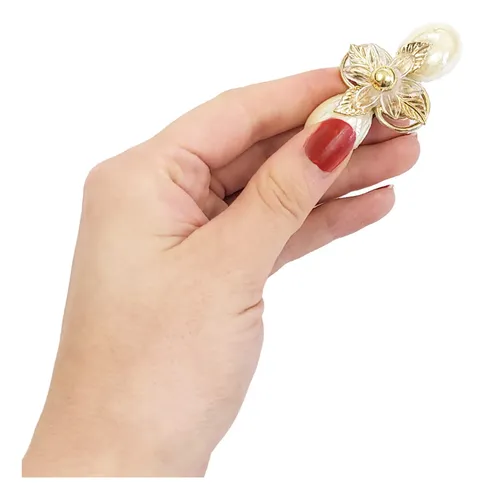 Broche Cabello Flor Dorada Y Pétalos Perlado | Bag X 12
