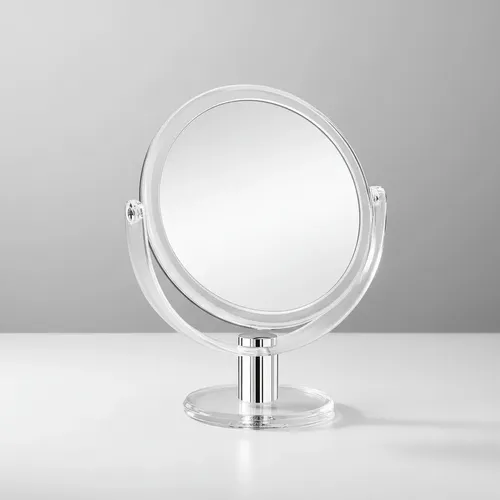 Espejo Doble 21cm Aumento X 2 Acrílico Con Pie Rotación 360* Transparente