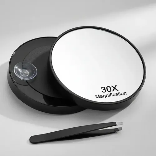 Espejo Aumento 30x Adiola Con 2 Ventosas Más Pinza Inclinada Negro