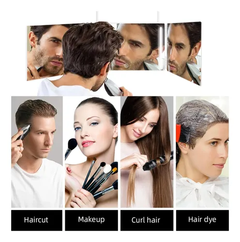 Espejo Maquillaje Colgante 3 Caras Ajustable Negro