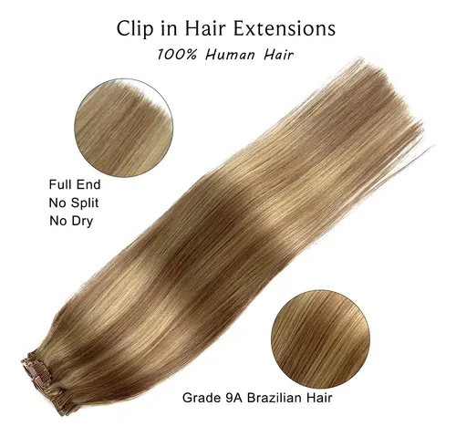 Extensiones De Cabello Humano Real Ubetta Con Clip, 40 Cm, 7