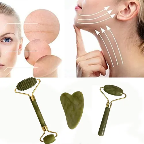 Set Masajeador Facial Jade Roller Y Gua Sha Xifeilol Verde