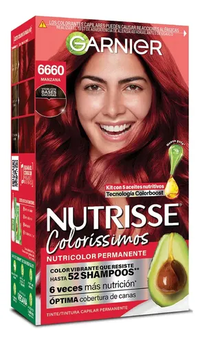 Kit de Tinte Permanente Garnier Nutrisse para Cabello, Tono 6660 Manzana