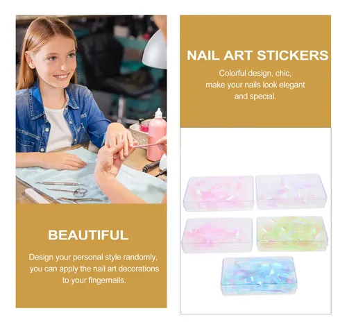 5 Cajas De Stickers Adhesivos Para Uñas De Papel Foil