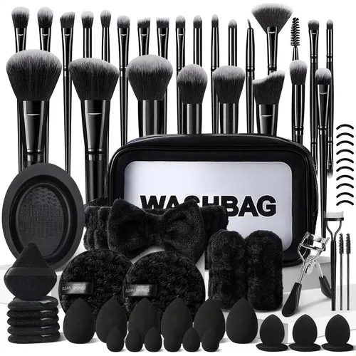 Set De 70 Pcs Herramientas De Maquillaje Negro Esponjas De
