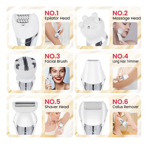 Depiladora Eléctrica Recargable Hatteker 6 En 1 White