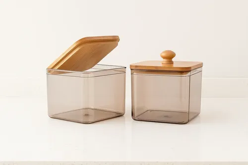 Organizador Acrílico Multiuso Tapa Madera Cuadrado 11 X 11