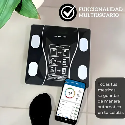 Balanza Digital Bluetooth Lelong 180kg Mide Grasa Corporal Negro