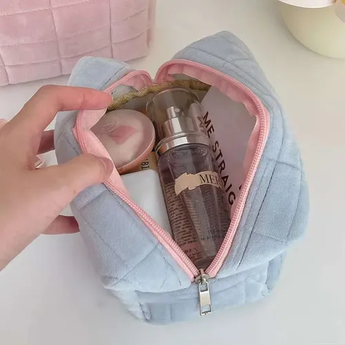 Bolsa De Maquillaje De Gamuza Azul De Alta Gama, Bolsa De Al Azul Quilted