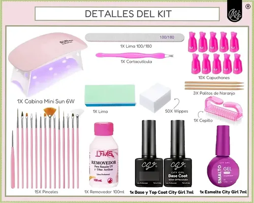Kit Uñas Esculpidas Esmaltadas Semipermanente Cabina Uv Led