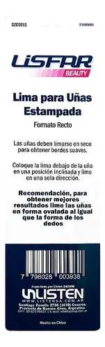 Lima Para Uñas Estampada Recta Lisfar X 2 Unidades Szc001s