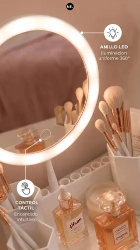 Organizador Maquillaje Mtl Con Espejo Blanco Porta Cosmeticos Tocador Multi Compartimentos Soporte Brochas Accesorios Belleza Practico Estetico Hogar Profesional