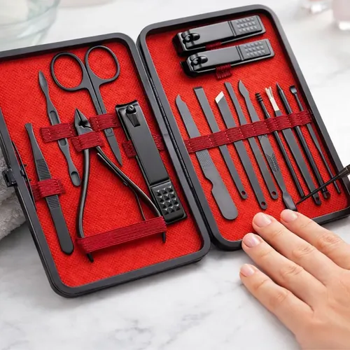 Set De Manicura 16 Piezas Profesional Acero Inoxidable Negro