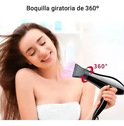 Secador De Pelo 2400w 2 Velocidades Frio Calor 2 Boquillas