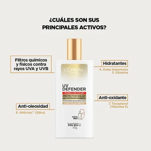 Protector Solar Facial L’oreal París Uv Defender Tono Medio