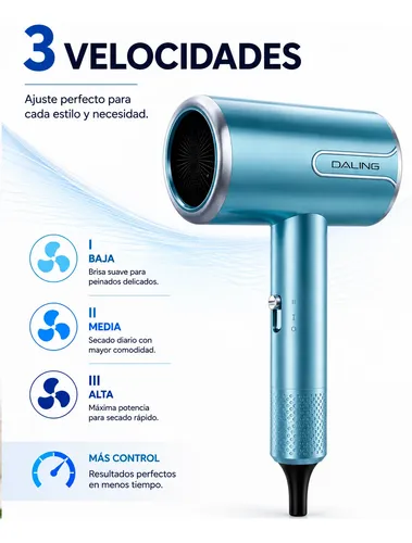 Secador Pelo Mano Ligero Elegante Alta Potencia 2000w Turbo