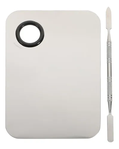 Paleta Mezcladora Maquillaje Esmalte Acero Inox Con Espatula