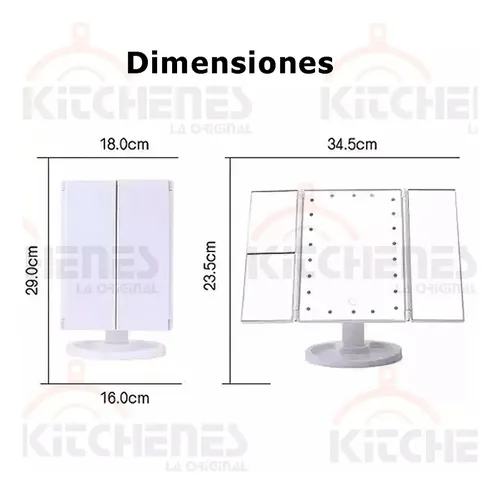 Espejo De Belleza Tocador Plegable De Tres Caras Con Luz Led