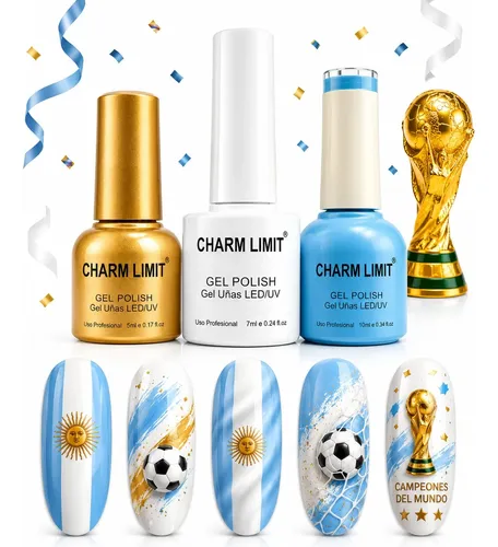 Kit Semi Uv Led Charm Limit Celeste Blanco Dorado Mundial
