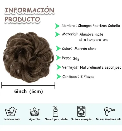 2 Piezas Chongos Postizos De Cabello Natural, Extensión