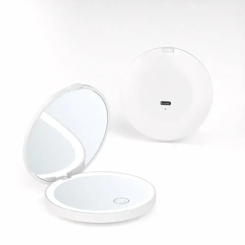 Espejo Plegable Con Luz Led Y Aumento 2x Portátil