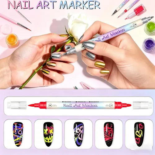 24 Color Nail Doodle Pen, Dual-tip Nail Art Marker Set