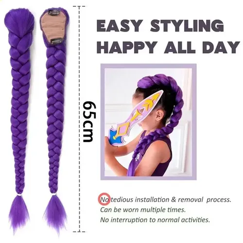 K-pop Style Multi-color Braided Ponytail For Cosplay Navy