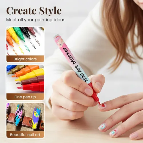 12 Colors Nail Art Pens Set, Water-based Markers, Quick Dry
