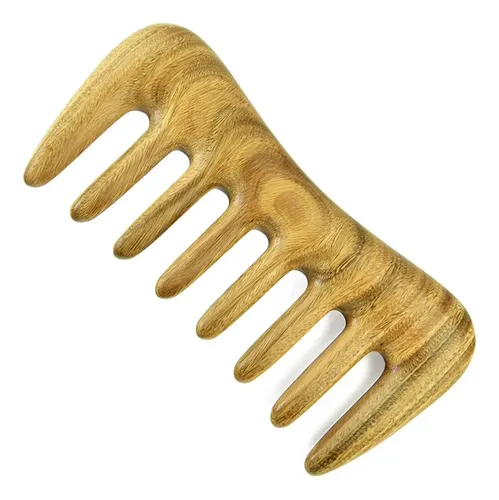 Peineta Verde De Dientes Anchos, 1 Pieza, De Madera