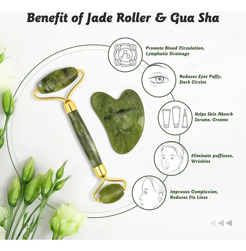 Rodillo Facial Jade Natural Verde Con Gua Sha Y Silicona