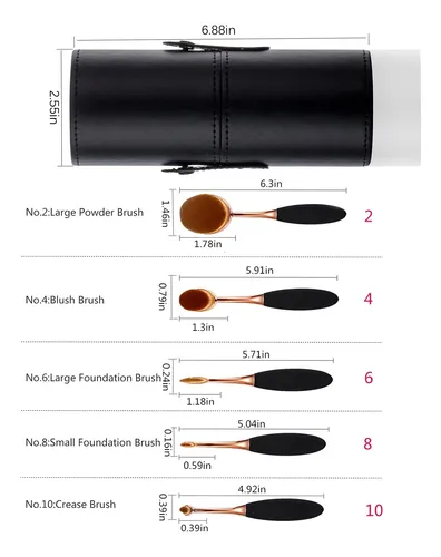 Set 5 Brochas Maquillaje Ovaladas Yoseng Estuche Negro