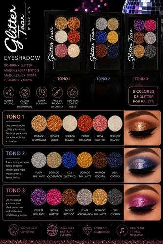 Paleta 6 Sombras Glitter Eyeshadow Tejar 4151 Lefemme