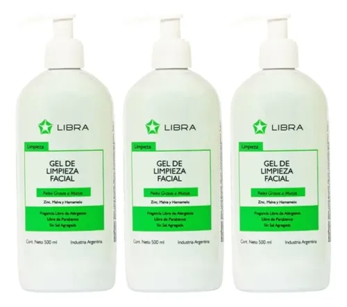 3 Gel Limpieza Facial Piel Mixta Libra Cosmética 500gr Día Noche