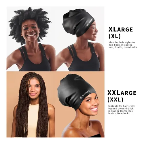 Gorro De Baño Extra Grande Para Trenzas Y Dreadlocks, Negro Black Xl