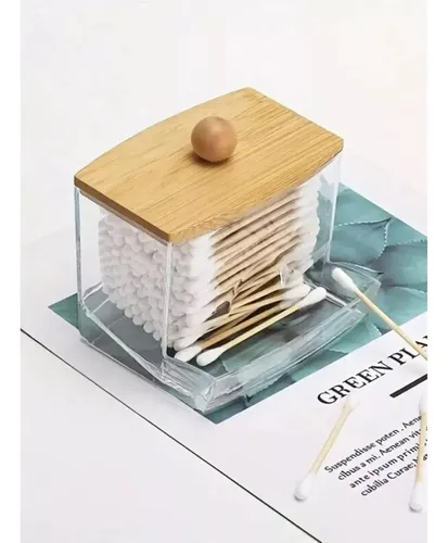 Organizador Acrílico Cuadrado T/ Bambú C/ Dispenser Zztt