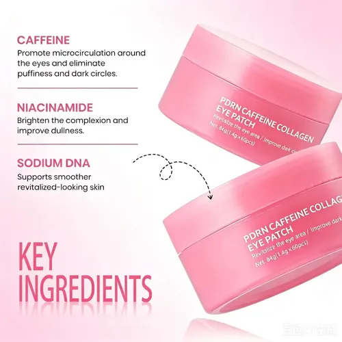 60 Parches Pdrn Cafeína Colágeno, Ojeras Bolsas Arrugas Core