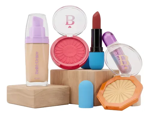 Kit Maquillaje Belle Grace 5 Pz Base Rubor Labial Iluminador