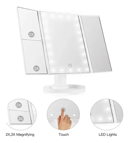Espejo Triple Maquillaje Led Usb Con Aumentos 241344 Mlpv