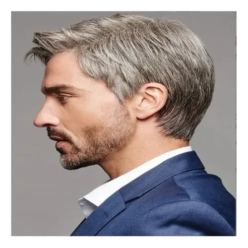 ,, Peluca De Hombre Jf Con Cabello Liso Castaño Y Gris @az
