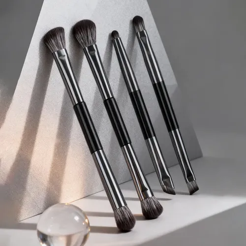 Pincel De Sombras Doble 4unidades Portable Set Con Espejo