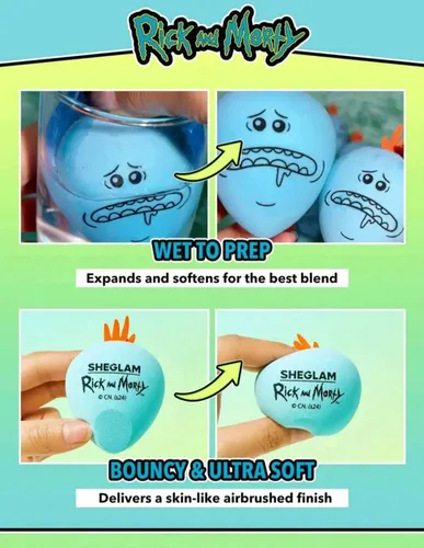 Esponja de Maquillaje Sheglam MR. MEESEEKS Rick y Morty Mediana, Color Celeste