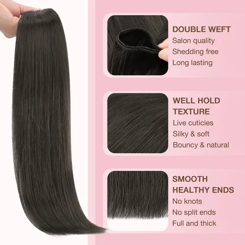 Extension Cortina De Pelo Humano Real 35cm 100g Marron Moka