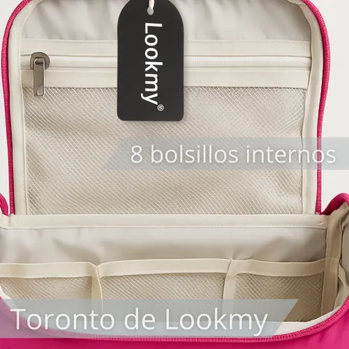 Porta Cosmeticos De Viaje Rosa Lookmy | Bolso Neceser Con Percha De Colgar | Organizador De Maquillaje Y Cosméticos |