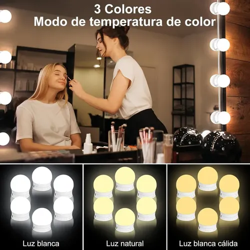Kit 10 Focos Lamparas Luz Espejo Usb Maquillaje Camarin Full