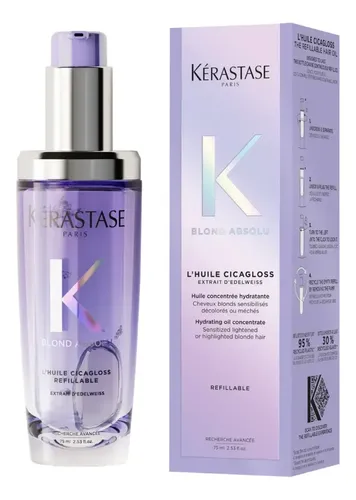 Aceite Capilar Kérastase L’Huile Cicagloss Blond Absolu Refillable, Para Cabello Rubio Dañado, 75 ml