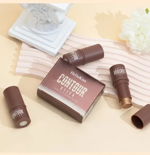 Hellokiss Set 3 Barra Contorno Iluminador Rubor Facial Larga