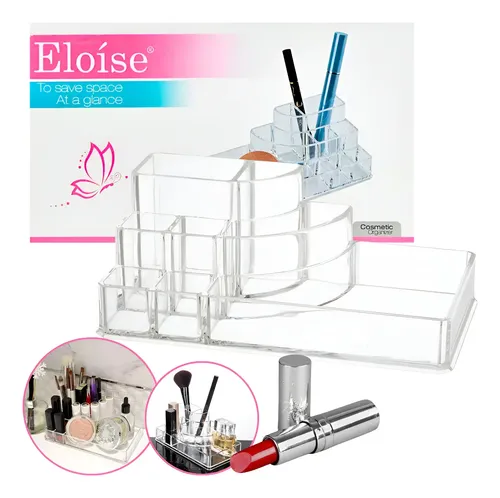 Organizador De Acrilico 8 Divisores Grande Porta Cosmeticos Color Transparente