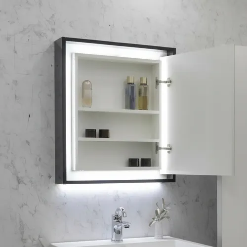 Espejo Botiquin Bernova Luz Led Touch 60cm Negro Laqueado