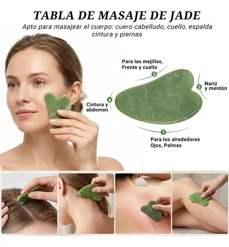 Set De 3 Masajeadores De Jade, Rodillo Facial Y Cuarzo