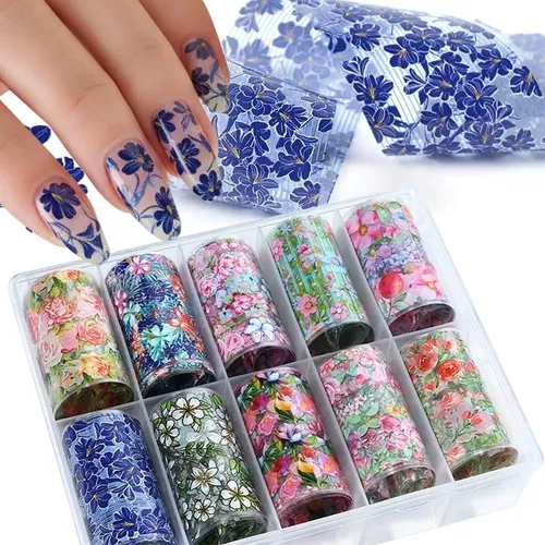 Foil Floral Para Uñas Flower01, 10 Rollos Qdsuh